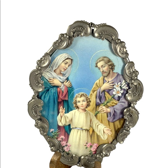 Vintage Jesus Plaque, Mary Joseph Jesus, Religious Art, Holy Family wall hanging - Picture 3 of 6